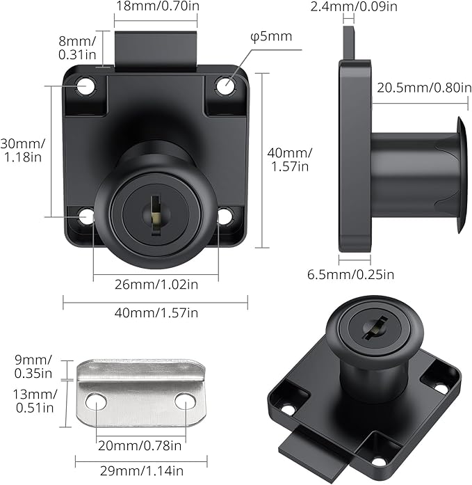 Tanice 4 Pack Furniture Lock Zinc Alloy Cam Security Lock Keyed Alike Cylinder Cupboard Drawer Lock with 8 Keys for Door Cabinet Mailbox Drawer Cupboard Household Office, Black