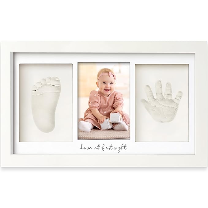 Baby Hand and Footprint Kit - Clay Handprint Keepsake Frame, Newborn Nursery Picture Frame, Personalized New Mom Gifts for Baby Shower & Registry (Alpine White)