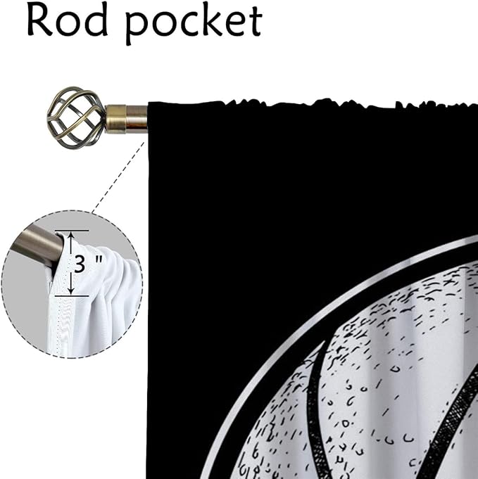 Basketball Blackout Curtains for Boy Girl Room Darkening Decor,Sport Theme and White Motto Dark Background Bedroom Living Room Home Rod Pocket Thermal Insulated Window Curtain/Drapes Panel,72x63 Inch…