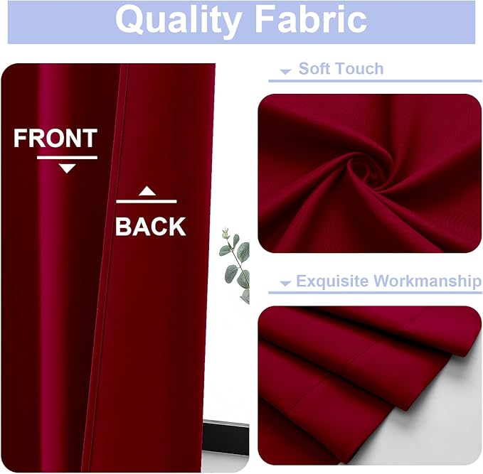 Simplebrand Ava Red Blackout Curtains for Bedroom 63 Inch Length 2 Panels Set, Nursery Thermal Insulated Energy Saving Rod Pocket Window Treatment Curtains Blackout Drapes, W40 x L63 Inch, Red
