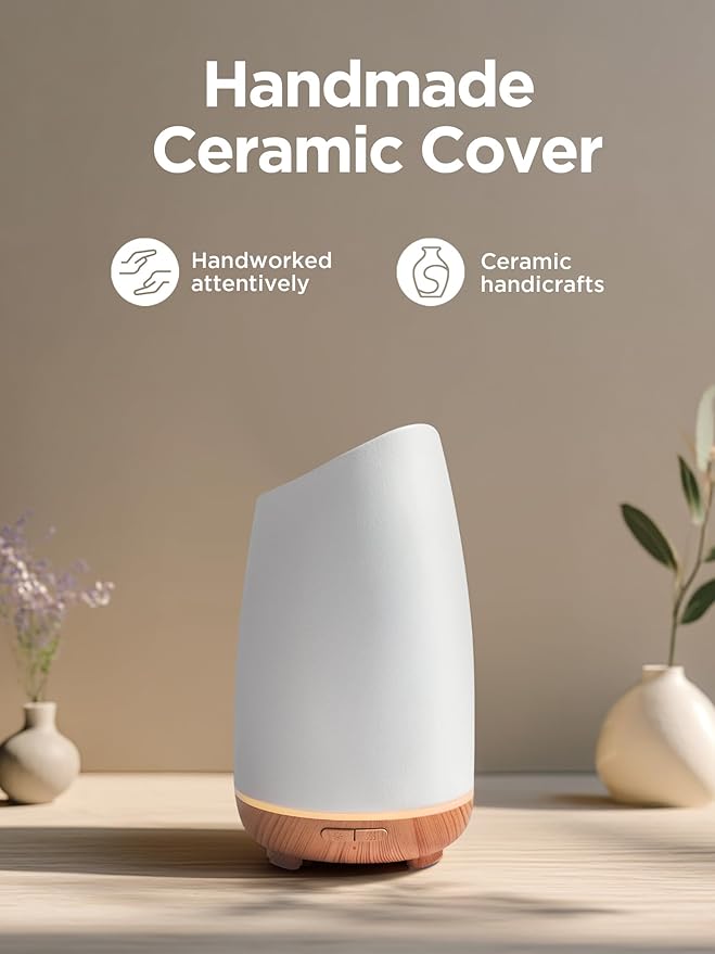 InnoGear Oil Diffuser, 150ml Ceramic Stone Diffuser for Essential Oils Handcrafted Aromatherapy Diffuser Ultrasonic Cool Mist Humidifier with 2 Mist Modes Waterless Auto Off for Home Room Office
