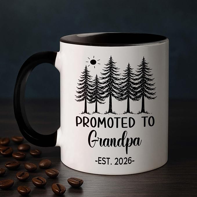 Personalized Grandpa EST 2026 Accent Mug Gift For New Grandad Grandfather, Customized Promoted To Grandpa White Coffee Mug 11 Oz 15 Oz, Pregnancy Announcement Travel Cup Gift For Pawpaw From Family
