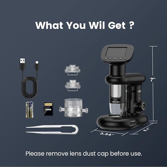 Kids Microscope for Ages 8-12, Handheld Digital Microscope D-MS1 with 2" IPS Screen - Take Pictures & Videos - Download to PC & Mac - 1000X Pocket Microscope, Used Birthday for Kids