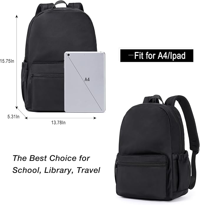 CLUCI Black Backpack for Women Men, Waterproof High School Bookbag, Lightweight Casual Travel Daypack, Classic Basic College Backpack, Middle School Bag for Teen Girls Boys Laptop Backpack
