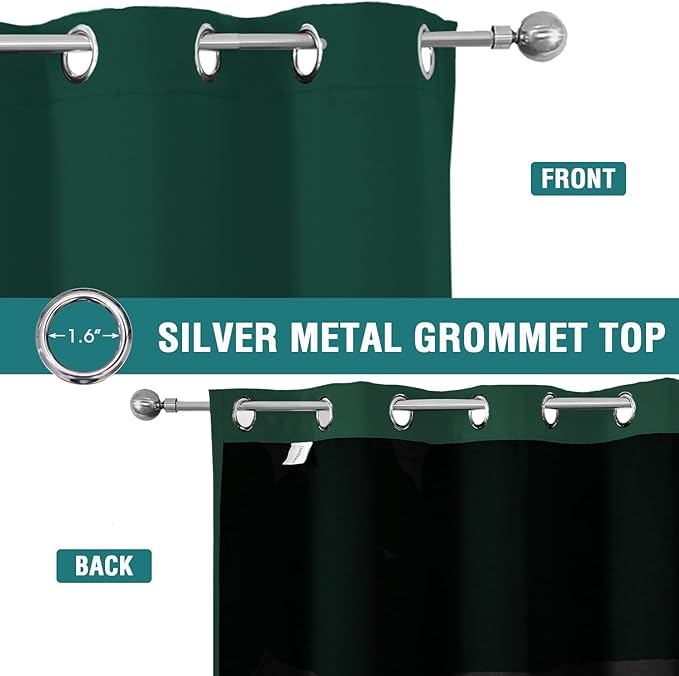 ChrisDowa 100% Blackout Curtains 80 inch Long for Bedroom with Black Liner, 2 Thick Layers Total Blackout Thermal Insulated Grommet Window Curtains 2 Panels Set (Forest Green, 52 x 80 Inch)