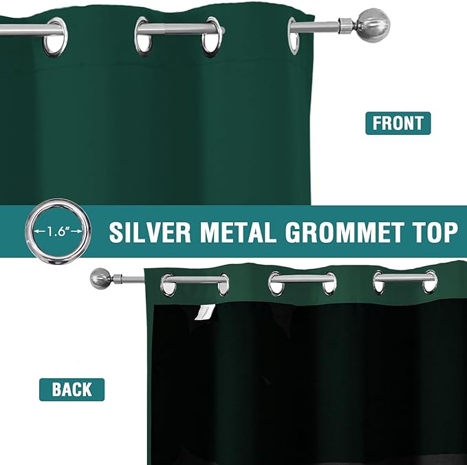ChrisDowa 100% Blackout Curtains for Bedroom with Black Liner, 2 Thick Layers Total Blackout Thermal Insulated Grommet Window Curtains 2 Panels Set (Forest Green, 42 x 84 Inch)