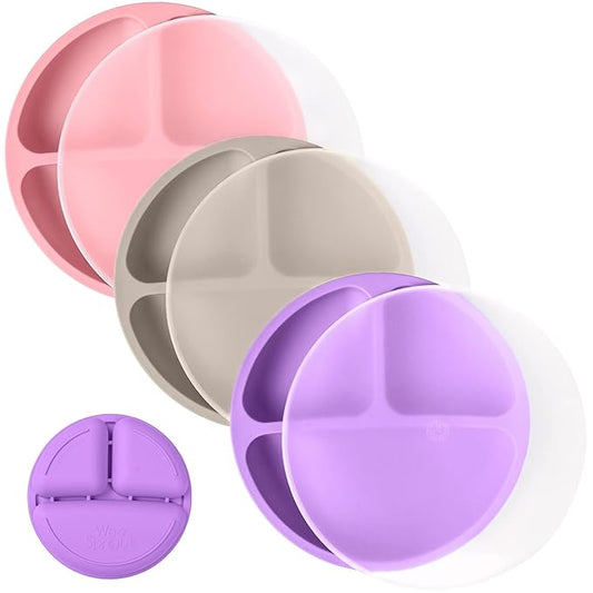WeeSprout Silicone Plates for Babies & Toddlers (3 Pack) 100% Food-Grade Dishes for Self Feeding, Divided Design & Raised Edges for Picky Eaters, Dishwasher & Microwave Safe Weaning Supplies