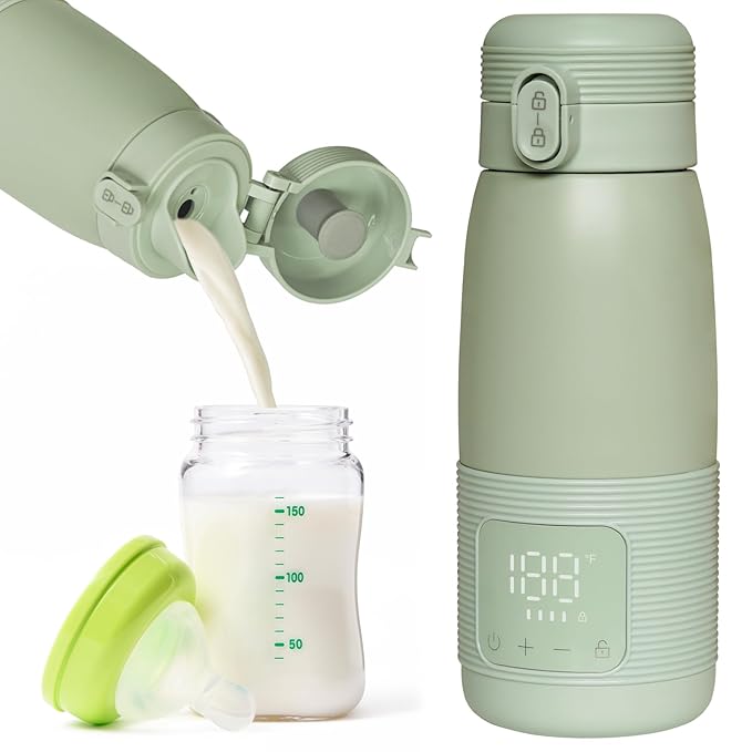 Portable Bottle Warmer for Travel - Super Fast Charging & 5-Min Heating for Breast Milk, Formula & Water, 17oz Large Capacity, Baby Flask for Vehicle Car Airplane Journey (500ML)