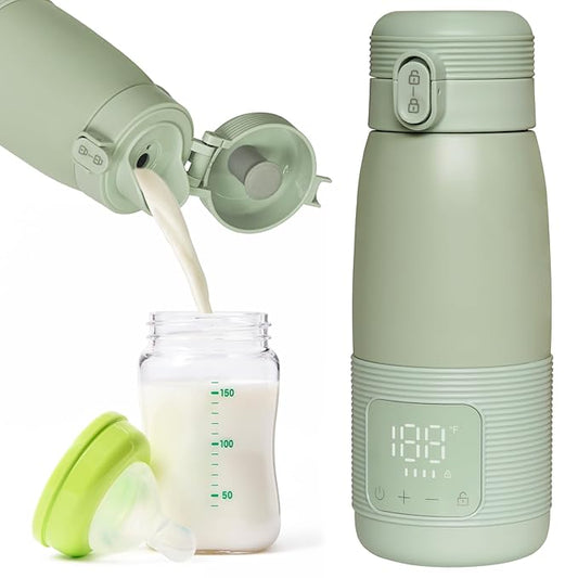 Portable Bottle Warmer for Travel - Super Fast Charging & 5-Min Heating for Breast Milk, Formula & Water, 17oz Large Capacity, Baby Flask for Vehicle Car Airplane Journey (500ML)