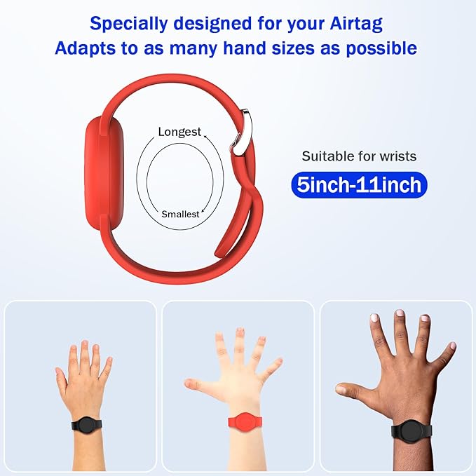 R-fun Waterproof for Air Tag Bracelets [2 Pack] Compatible with Apple Air Tag Finders with Soft Silicone,Anti Lost GPS Item Finders Case Cover,Black/Red