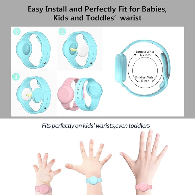 Waterproof Airtag Bracelet for Kids,2 Pack Hidden Airtag Wristband Kids,Anti-Lost Silicone Apple Airtag Holder Case for Toddler,Air tag Case Cover Watch Band GPS Tracker for Child-Pink+Teal