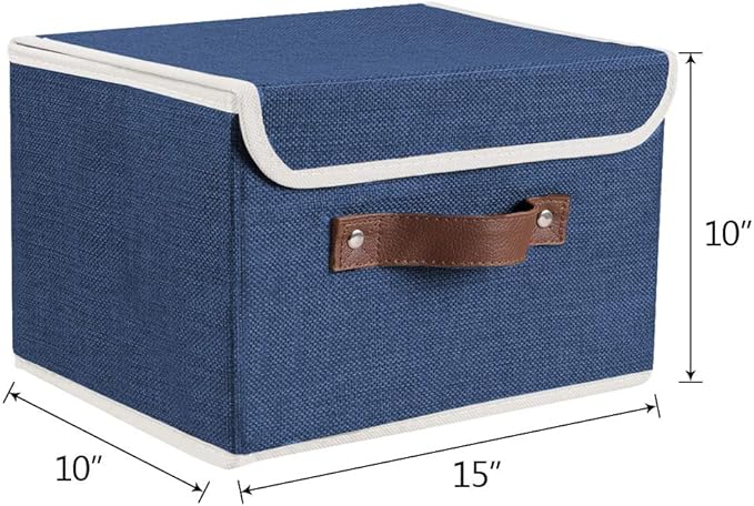 Lucky Monet Storage Bins Boxes with Lids 2 Pack Decorative Storage Boxes Collapsible Fabric Storage Basket Containers Lidded Storage Cube for Organizing Closet Home Office, 15"x 10"x 10" (Blue)