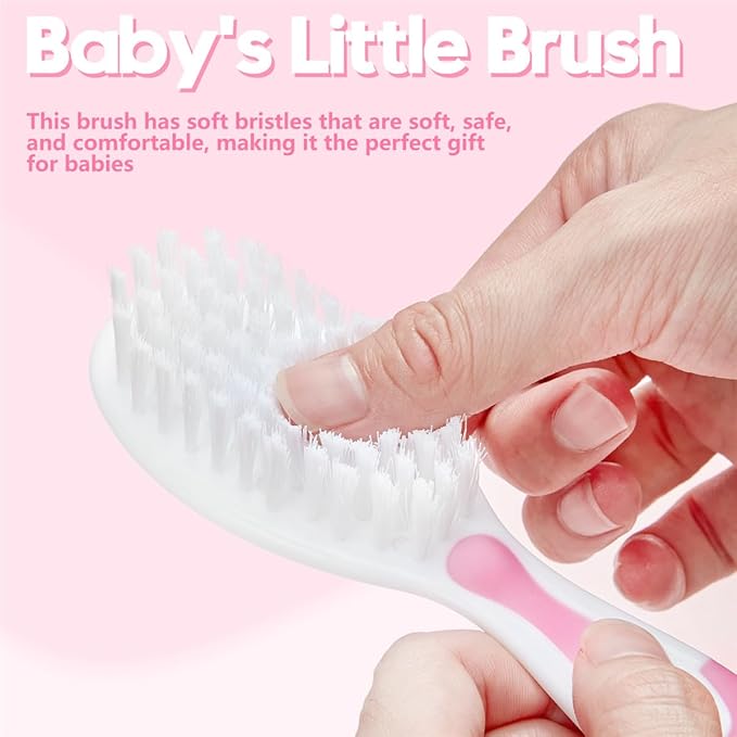 Baby Hair Brush and Comb Sets, New Born Baby Hair Brushes, Perfect Baby Registry Gift for Newborns(Pink)