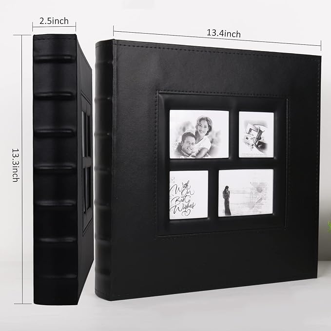 RECUTMS Self Adhesive Photo Album, 60 Pages DIY Scrapbook Photo Album with Sticky Pages Holds 3x5 4x6 5x7 6x8 8x10 Photos Black Inner Page for Wedding Anniversary Graduation Family Travel