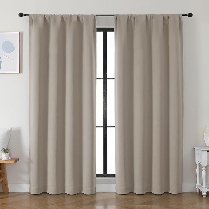 Simplebrand Ava Stone Blackout Curtains for Bedroom 84 Inch Length 2 Panels Set, Solid Thermal Insulated Privacy Living Room Window Treatment Curtains Blackout Drapes, W50 x L84 Inch, Stone