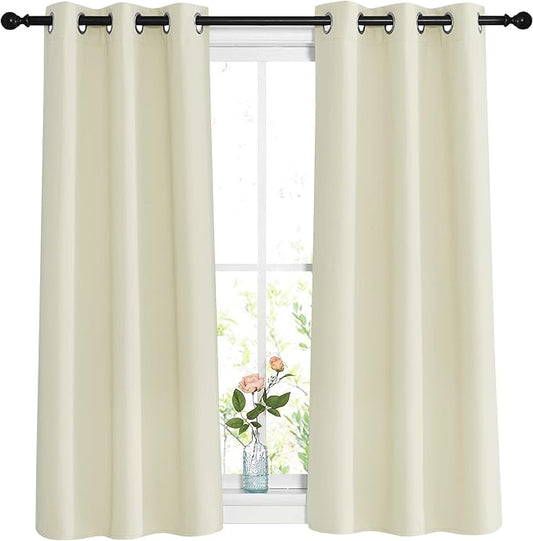 NICETOWN Room Darkening Curtains and Drapes 54 inch Long - Grommet Energy Saving Thermal Insulated Light Blocking Window Treatments for Bedroom (Beige, 1 Pair, W37 x L54)
