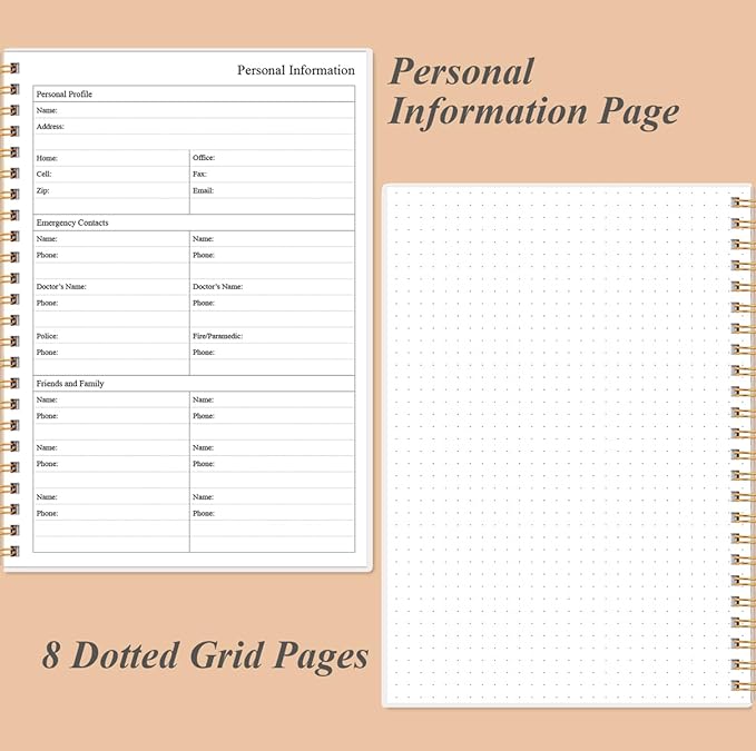 Daily Planner Undated - A5 To Do List Notebook Hourly Schedules, Spiral Appointment Planner for Women and Men, PVC Hardcover, Inner Pocket, Elastic Closure, 5.8" x 8.3", Rose Leaf