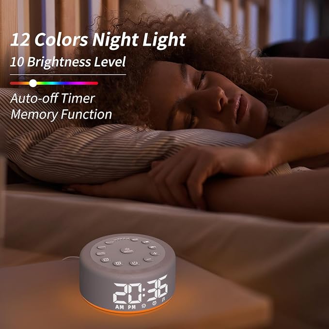 Upgraded 【3 in 1】 White Noise Sound Machine Alarm Clock Night Light with Double Alarms Backup Battery 30 Sleeping Sounds for Baby Kids Adults 32 Level Volume 5 Timers Memory Function 15 Wake Up Sounds