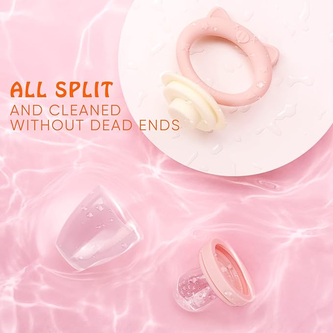 Baby Solids/Frozen Fruit Feeder Pacifier, Infant Teether Toy 4M+, BPA-Free Silicone Pouch & Nipple, Safely Introduce Solids, Teething Relief, 2-Pack (Pig Lulu - Blue Pink, S/M/L)