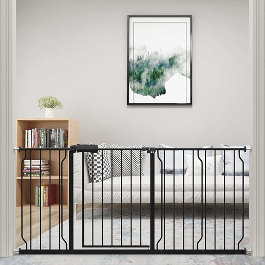 WAOWAO Baby Gate 71.65-76.38" Extra Wide Pressure Mounted Walk Through Swing Auto Close Safety Black Metal Toddler Kids Child Dog Pet Puppy for Stairs,Doorways,Kitchen