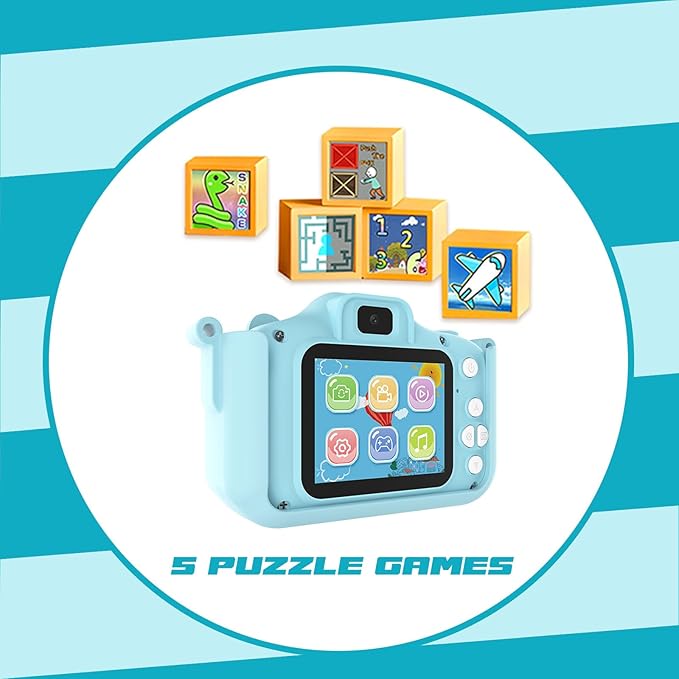 Kids Camera Toys,48MP Dual Lens with 64G SD Card and Cartoon Soft Cover for 3-8 Year Old Girls Boys (Bluer)