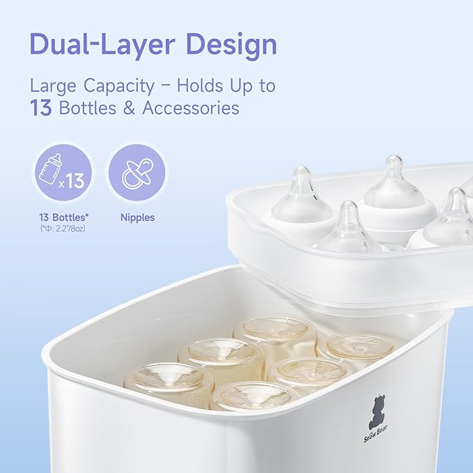 Snow Bear Baby Bottle Sterilizer and Dryer with Touchscreen, 6-in-1 Steam Bottle Sterilizer for Baby Bottles Pacifier, Breast Pump Part, 13 Bottles Extra-Large Capacity for Fast Drying Baby Essential
