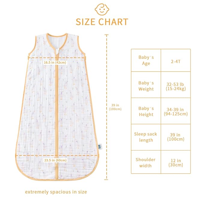 Baby Sleep Sack 2-4 T Baby Wearable Blanket 100% Organic Cotton 0.5 TOG Toddler Sleep Sacks 2- Way Zipper Soft 4 Layers 2T 3T 4T Goose