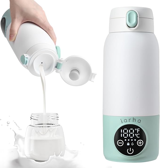 Portable Milk Warmer for Travel, 17oz Large Capacity Bottle, Fast Breastmilk Water Warmer On The Go with LCD Display, 98-158°F Temperature Adjustment, for Vehicle, Car, Airplane Journey