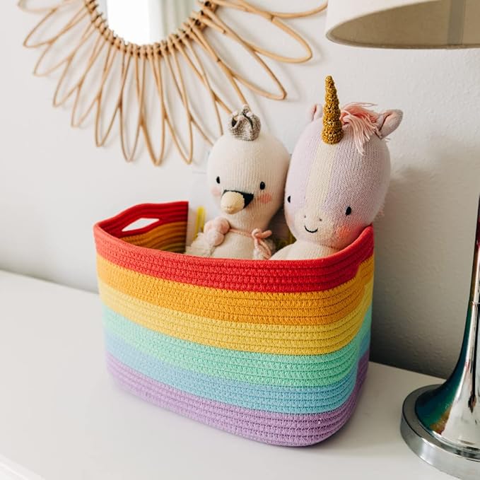 OrganiHaus 3-Pack Rope Rainbow Storage Baskets for Shelves | for Classroom and Nursery | Storage Bins & Toy Organizer for Baby Room