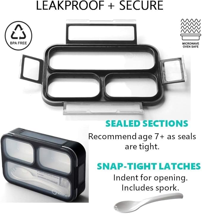 Snack Containers for Adults or Kids - MINI Bento Lunch Box | Small Leakproof Container Set for Toddlers Boys Girls, Bento-Boxes for School Daycare Travel Lunches Snacks | BPA Free | Grey Black 2 pack