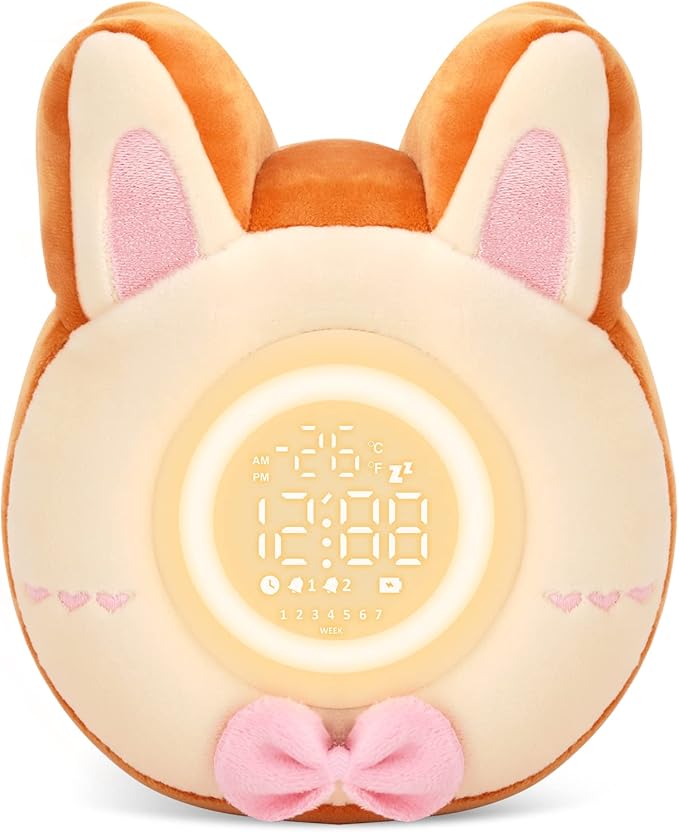 QANYI Bunny Night Light for Kids - Soft Plush Toy with Bunny Alarm Clock, Sleep Light for Bedroom, Gifting, Christmas, New Year