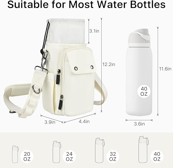 Water Bottle Holder with Strap 32 40oz Crossbody Insulated Water Bottle Carrier Sling Bag with Adjustable Wide Strap and Phone Purse 5 Pockets for Walking Hiking Gym Travel