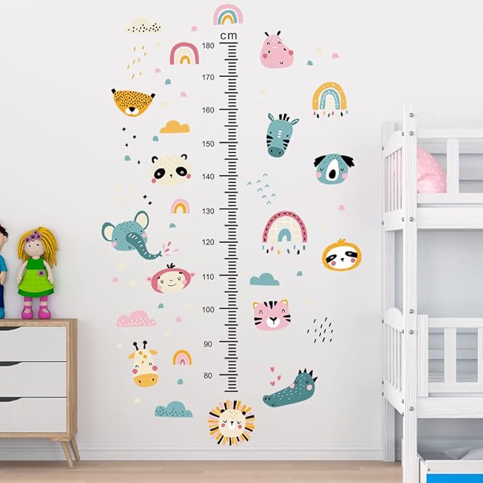 Kids Measuring Height Wall Decals Cute Cartoon Animal Stickers DIY Removable Peel and Stick Kids Room Wall Decoration for Boys and Girls Bedroom Nursey Classroom Playroom Decal