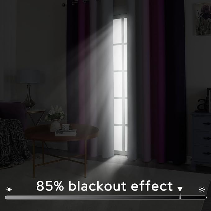 HOMEIDEAS Purple Ombre Blackout Curtains, 52 X 84 Inch Length Gradient Color Room Darkening Curtains with Grommet Thermal Insulated Window Drapes for Living Room, Bedroom, 2 Panels