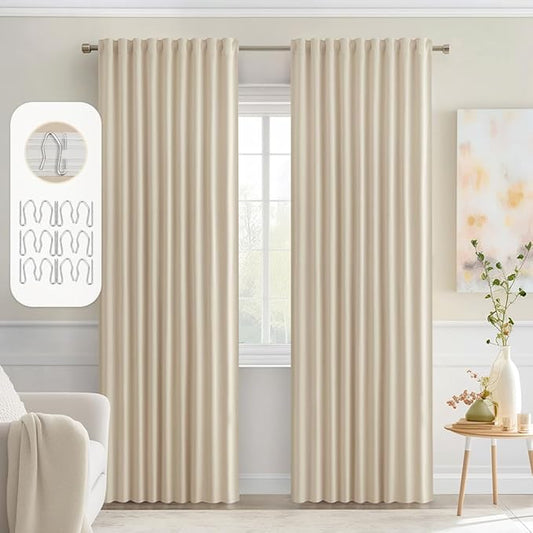MIULEE Cream Beige Back Tab Light Blocking Curtains 72 Inch Length 2 Panels Set for Living Room Bedroom Privacy, Rod Pocket/Pinch Pleat Thermal Insulated Room Darkening Pleated Blackout Drapes