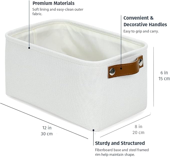 OrganiHaus Small Fabric Storage Bins for Shelves 12x8in, Closet Storage Baskets for Shelf Organizing, Canvas Rectangle Bins for Organization, Small Baskets for Organizing - Off-White
