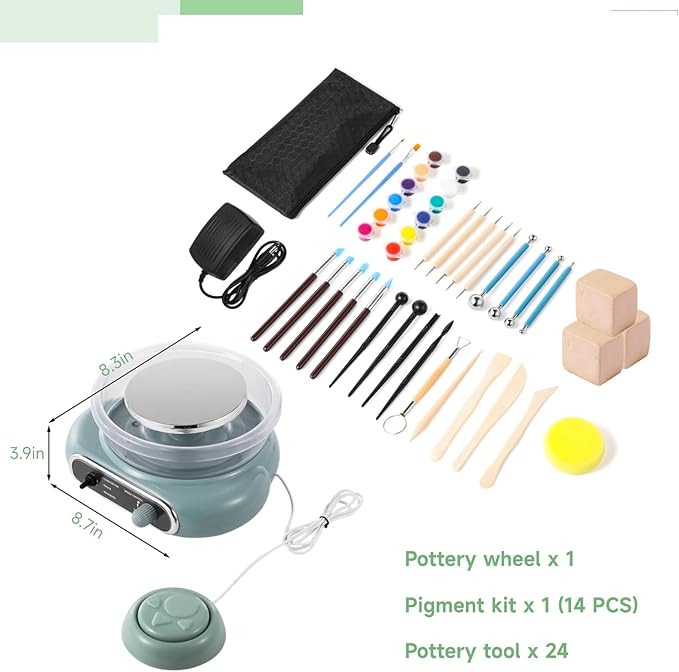 Mini Pottery Wheel Kit, 4.7 Turntable Electric Pottery Wheel, Clay Making Pottery Machine with 24 Pottery Shaping Tools and Paint Set, Craft Kits Gift for Kids Teens & Adults Beginners