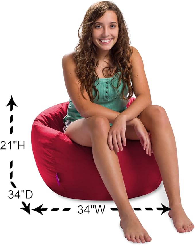 Posh Creations Bean Bag Chair Round Structured Seat for Toddlers and Kids, Comfy Chair for Gaming, Reading, and Watching TV, 100in Round Classic Chair, 100in Round Classic Chair, Microsuede - Red