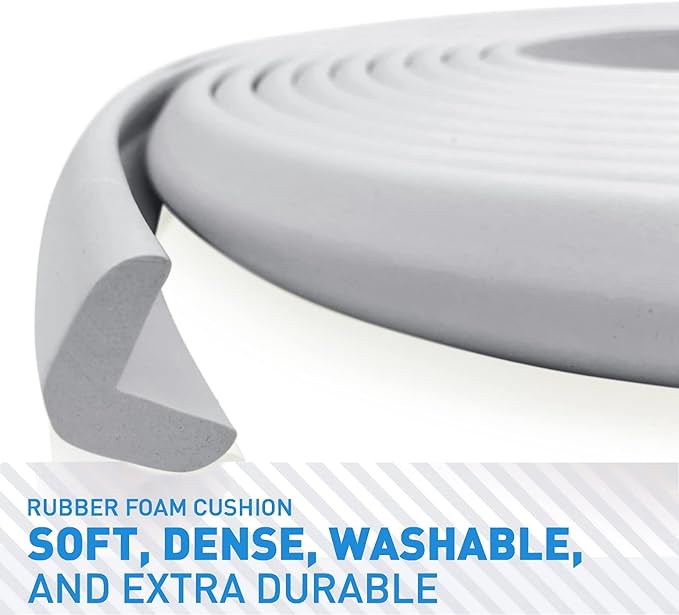 Baby Proof Corners 20.4ft and Edges with Furniture Corner & Edge Safety Bumpers, Impact-Absorbent 18ft Bumper & 8 Foam Corner Protectors, Thick, Odorless Table Edge Protectors for Baby | Grey