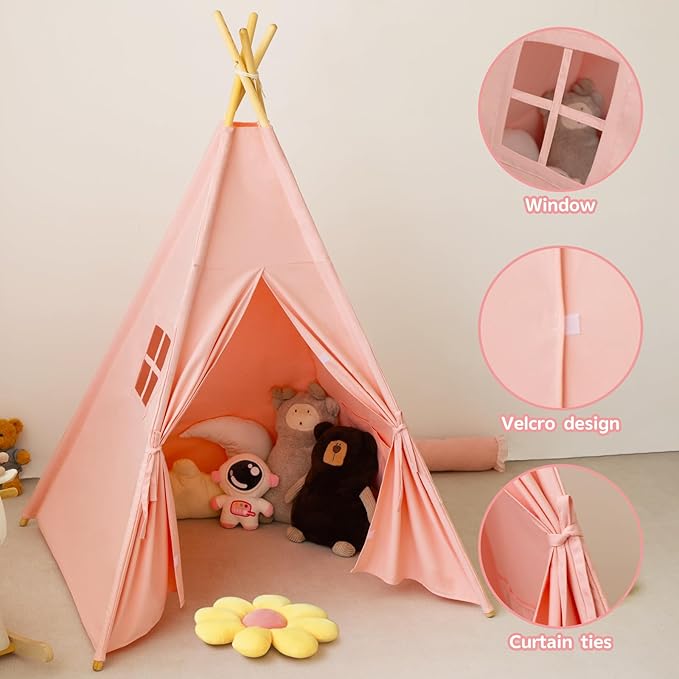 Teepee Tent for Kids-Portable Children Play Tent Indoor Outdoor (Pink)