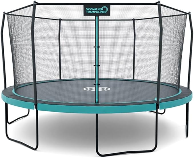 SKYWALKER TRAMPOLINES 12 FT 15 FT Round Trampoline with Safety Enclosure Net, 9 x 15 FT Rectangle Outdoor Trampoline, Recreational Trampoline for Kids