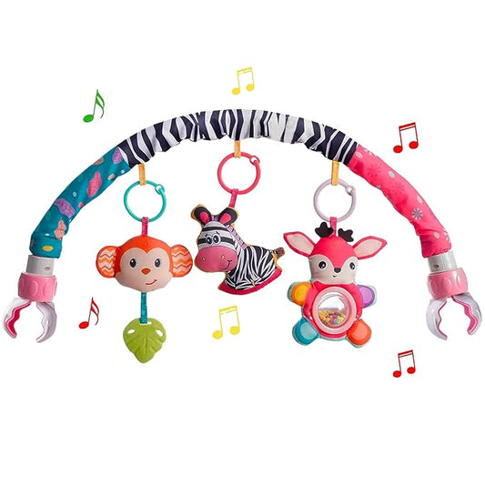 Baby Stroller Arch Toys, Crib Mobile for Infants Adjustable Bassinet Mobile with Universal Clamps, Activity Toy Bar for Bouncer Newborn Car Seat Stroller Sense Toy for Baby 0-12 Months