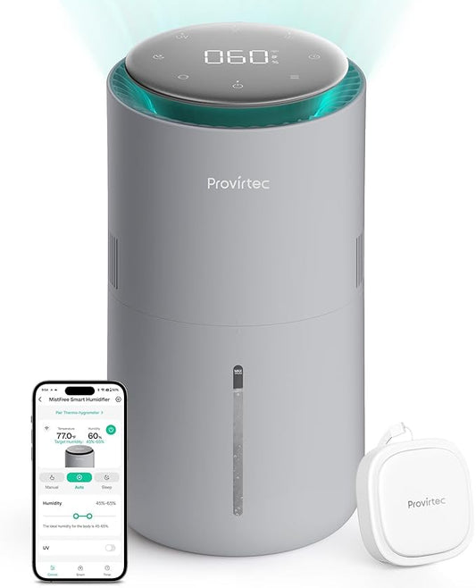 MistFree Smart Humidifier for Bedroom, Evaporative Humidifier No White Dust, Auto Humidity & APP Control, 3L Water Tank Easy to Clean, Sleep Mode, Timing, Humidifiers for Nursery/Baby(Gray)