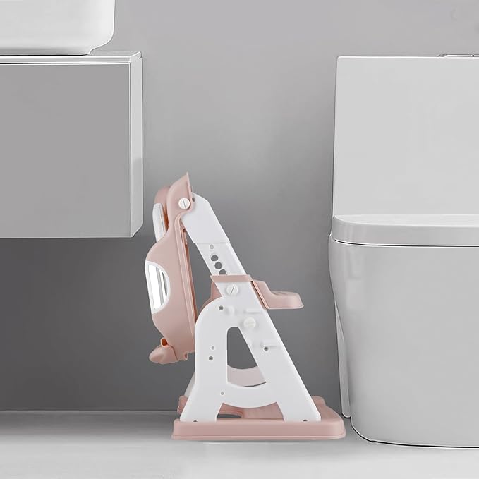 PandaEar Potty Training Seat with Step Stool Ladder, Toddler Toilet Seat for Kids Boys Girls, Comfortable Safe Potty Seat with Anti-Slip Pads Ladder & Bear Design -Pink