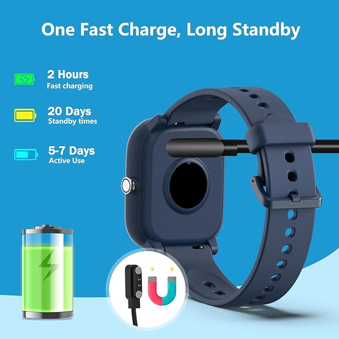 Kids Wach for Girls Boys 6-15 Year Old - Smart Watch for Kids 1.8" Fitness Tracker,No Phone Needed,Pedometer Sleep Monitor Heart Rate Waterproof,Puzzle Game for Girls Boys Teens Birthday Gift (Blue)