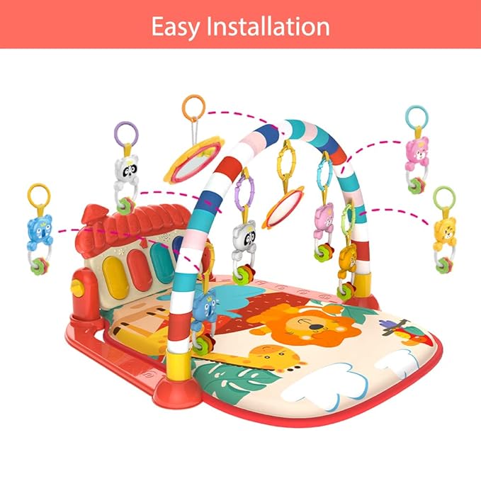 Musical Baby Gyms Play Mats Musical Activity Mat Piano Baby Play Gym Tummy Time Padded Mat for Baby Newborn Toddler Infants (Red)