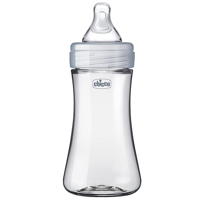 Chicco Duo 9oz. Hybrid Baby Bottle with Invinci-Glass Inside and Plastic Outside | Dishwasher, Bottle Warmer, and Electric Sterilizer Safe | Intui-Latch Nipple | Clear/Grey