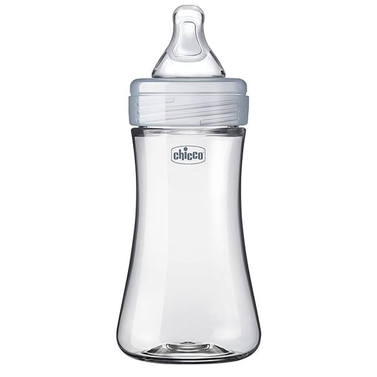 Chicco Duo 9oz. Hybrid Baby Bottle with Invinci-Glass Inside and Plastic Outside | Dishwasher, Bottle Warmer, and Electric Sterilizer Safe | Intui-Latch Nipple | Clear/Grey