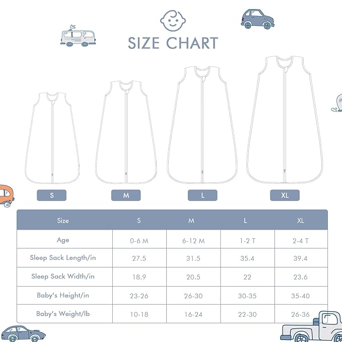 Baby Sleep Sack 2-4 T Baby Wearable Blanket 100% Organic Cotton 0.5 TOG Toddler Sleep Sacks 2- Way Zipper Soft Car 4 Layers 2T 3T 4T