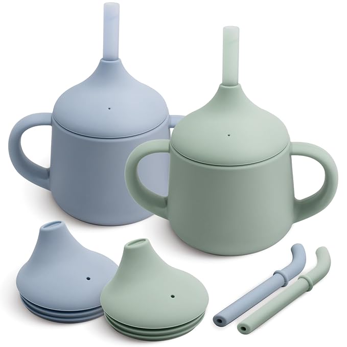 Moonkie Silicone Baby Sippy Cups | 3 Stages Training Cup Straw Cup for Infants Toddlers and Kid | 4 oz 2Pack